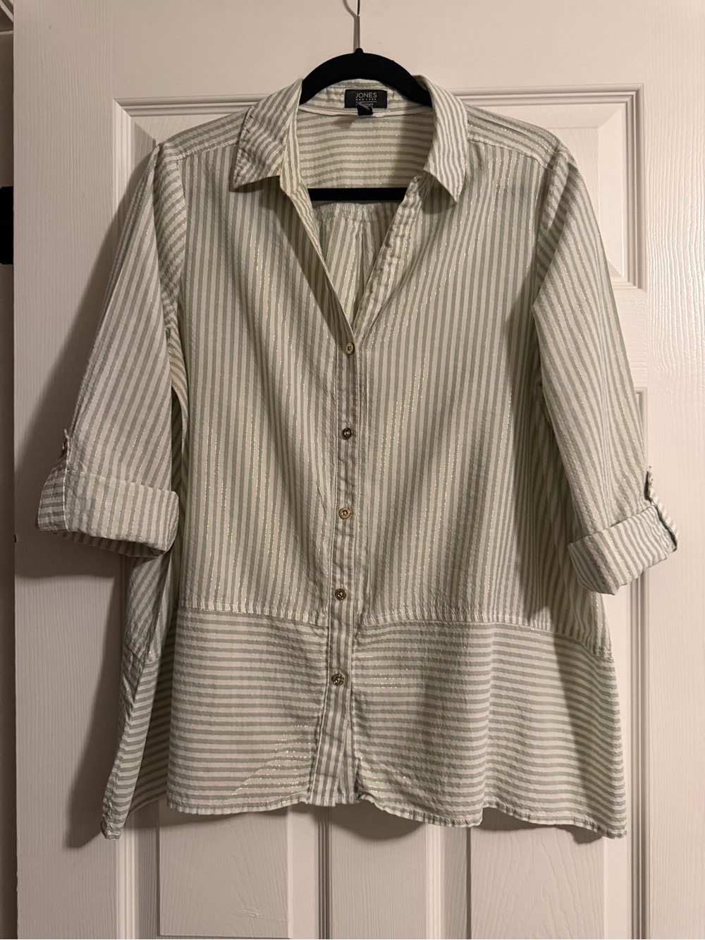 Signature Green and White Striped Button-Down Shirt